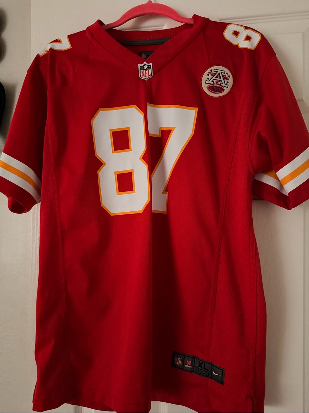 Nike Kids Red #87 Football Jersey with White & Gold Accents